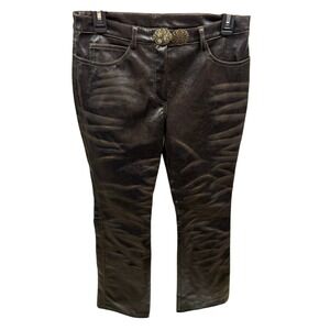 RARE Vintage Roberta Scarpa Brown Vegan Leather Distressed Whiskered Flare Pant